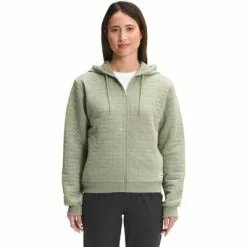 The North Face Longs Peak Quilted Full Zip Hoodie Women's -Hot Sale Clothing Store 105478 TEA GREEN WHITE HTHR m