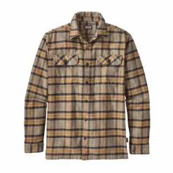 Patagonia Fjord Long Sleeve Flannel Shirt Men's -Hot Sale Clothing Store 16895 PLAID MOJAVE KHAKI m
