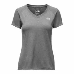 The North Face Short Sleeve Reaxion Amp V-Neck Tee Women`s -Hot Sale Clothing Store 2844 HTHR GRYTNF WHITE m