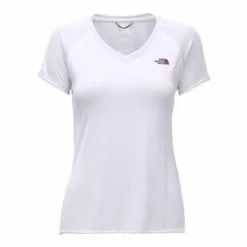 The North Face Short Sleeve Reaxion Amp V-Neck Tee Women`s -Hot Sale Clothing Store 2844 TNF WHTWD VIOLT m