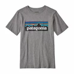 Patagonia P-6 Logo Organic T-Shirt Boys' -Hot Sale Clothing Store 35851 GRAVEL HEATHERWHITE m