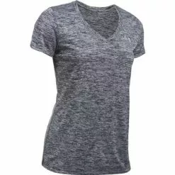 Under Armour Tech Twist V-Neck Shirt Women's -Hot Sale Clothing Store 8373 BLACKMETALLIC SILVR m