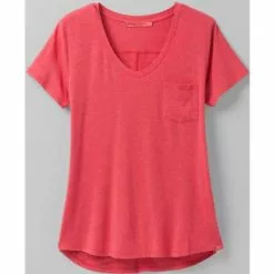 Prana Foundation Short Sleeve V-Neck Top Women's -Hot Sale Clothing Store 90154 PAPAYA HEATHER m