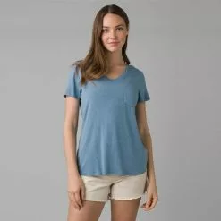 Prana Foundation Short Sleeve V-Neck Top Women's -Hot Sale Clothing Store 90154 SEA MIST HEATHER m