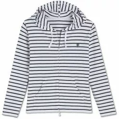 Coolibar Seaside Hoodie UPF 50Plus Women's -Hot Sale Clothing Store 95424 WHITENAVY STRIPE m