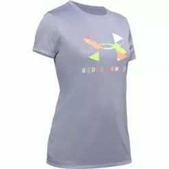 Under Armour Big Logo Tech Graphic Short Sleeve Crew T-Shirt Girls' -Hot Sale Clothing Store 95613 PURPLE DUSKWHITE m