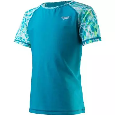 Speedo Short Sleeve Printed Sleeve Rash Guard Girls' 1 Speedo Short Sleeve Printed Sleeve Rash Guard Girls'