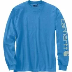 Carhartt Loose Fit Heavyweight Long-Sleeve Logo Sleeve Graphic T-Shirt Men's -Hot Sale Clothing Store 96117 BLUE LAGOON HEATHER m